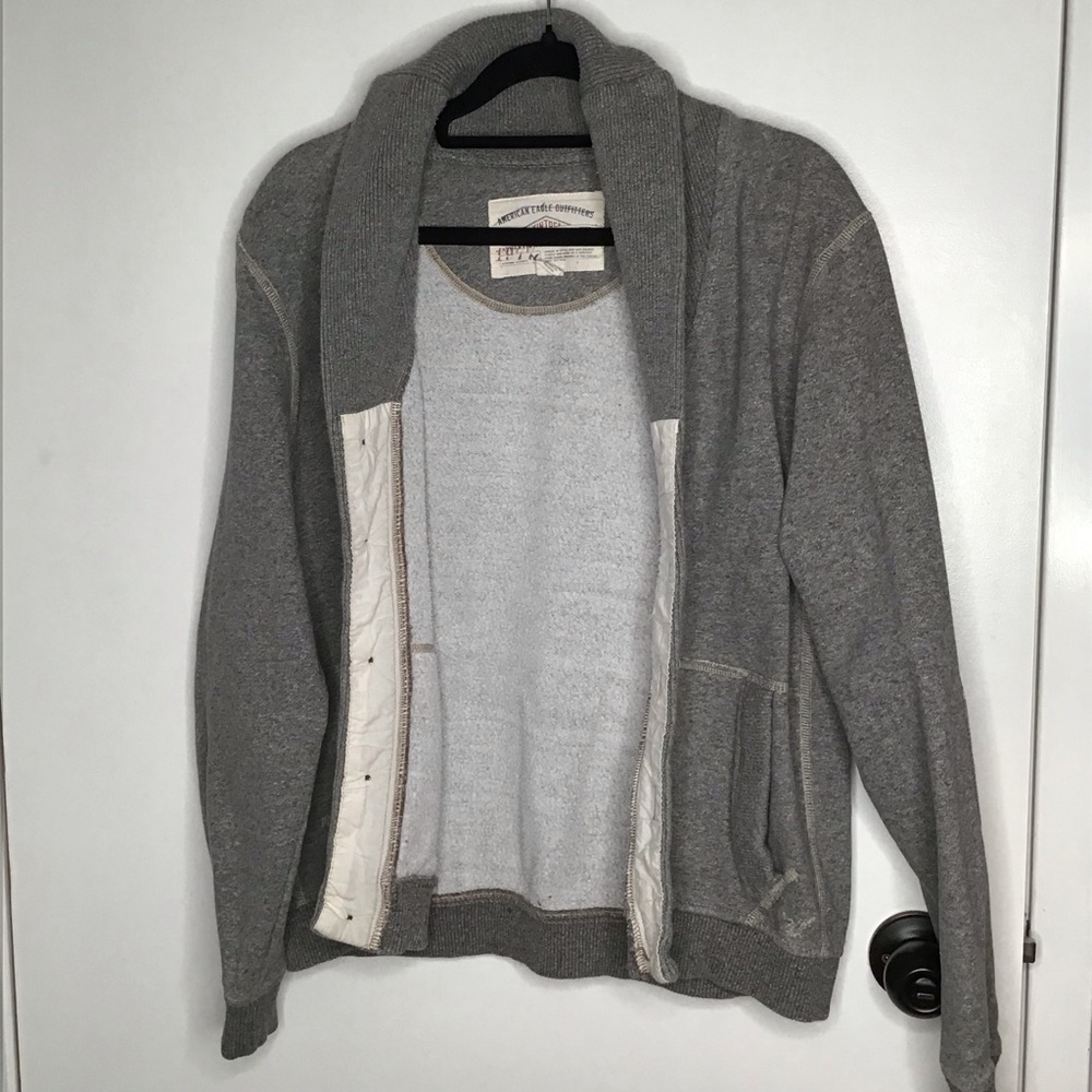 Y2K Men’s American Eagle Shawl CollarGrey Vintage Classic 1977 w/ pockets USXS